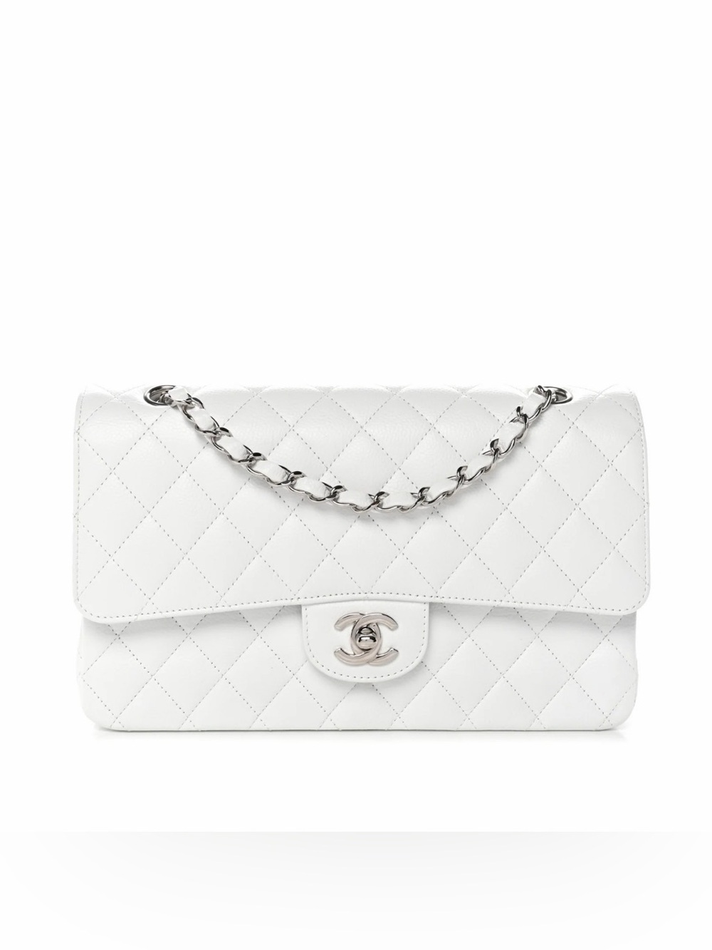 Fashion White Quilted Mono Medium Classic Double Flap Caviar Shoulder Bag